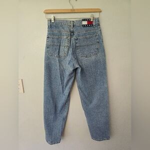 Vtg Tommy Hilfiger Jeans Mens 31x30 Blue Tapered Denim Light Wash 90s Flag Logo